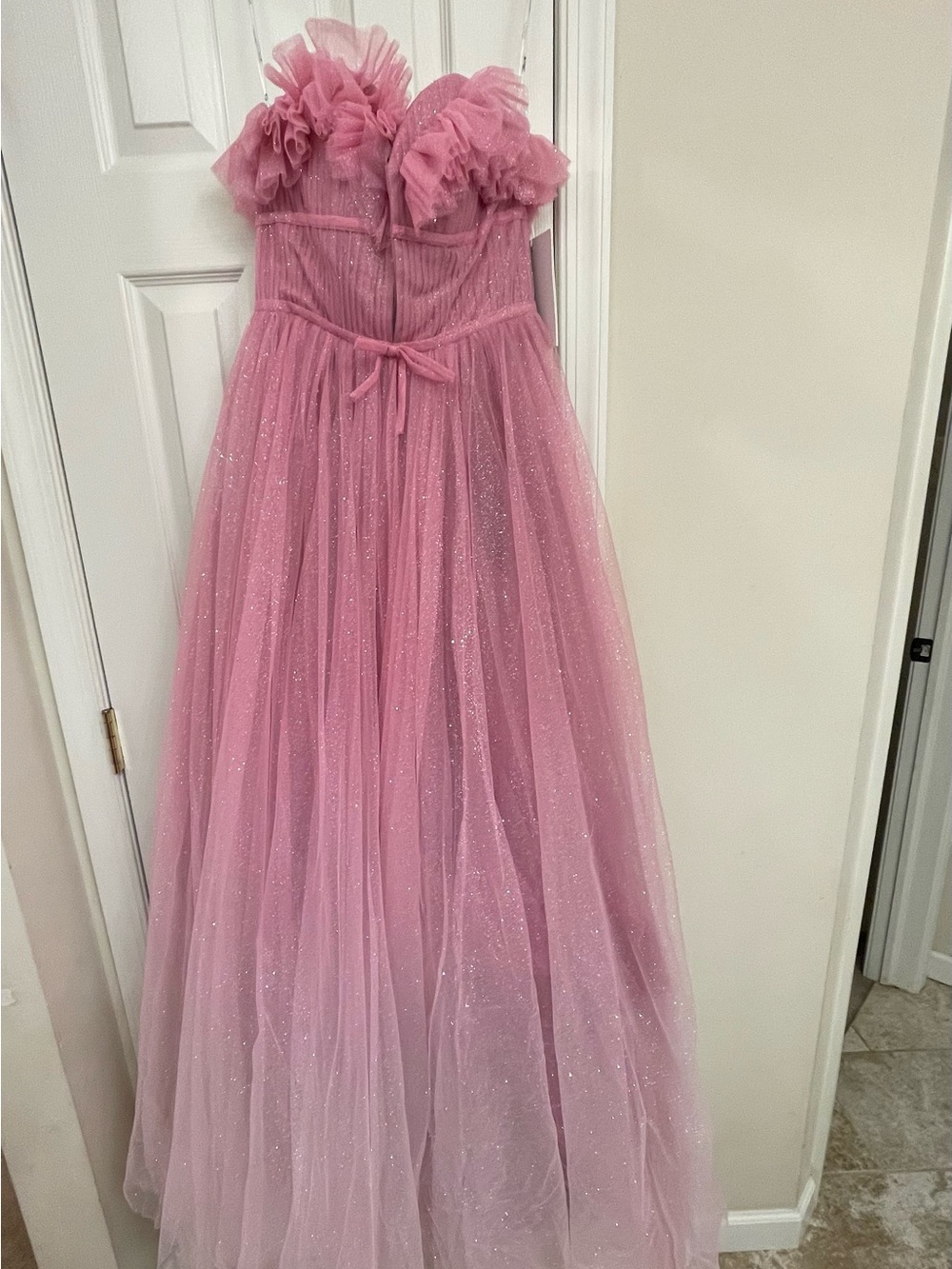 Mac Duggal Strapless Glitter Tulle Gown